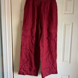 Rachel Zoe Women’s Burgundy Linen Cargo Wide Leg Pants